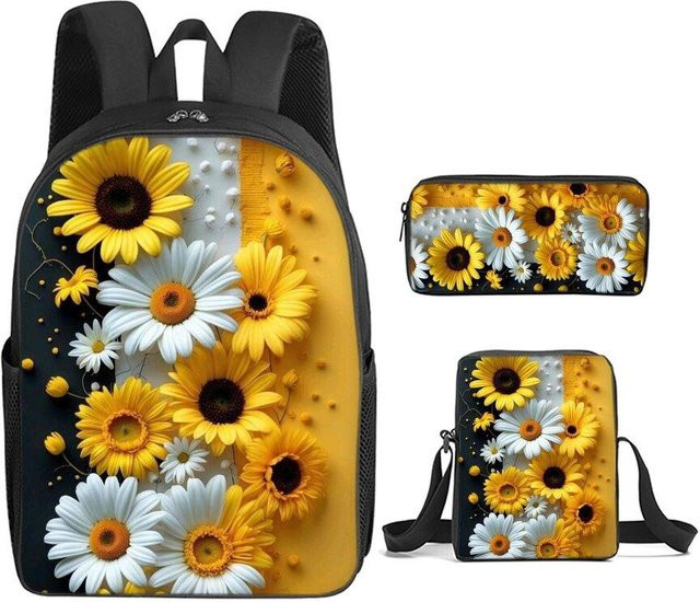 BAOERYE 3er Set Schulranzen mit Umhängetasche und Federmäppchen im Marienkäfer Blume Pilz Design für Jungen und Mädchen, Mehrfarbig - Bild 1