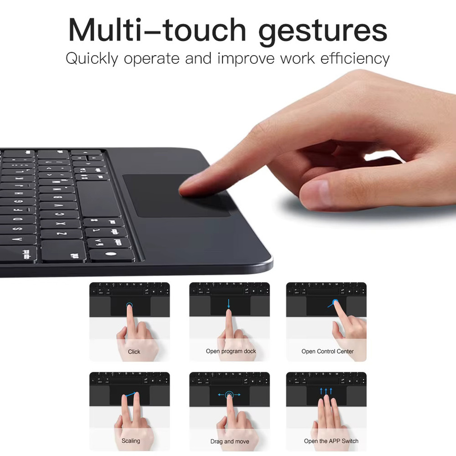 QUKAM Magic Bluetooth Wireless-Tastatur mit Hintergrundbeleuchtung für iPad Air 4 5 und iPad Pro 11 12,9 13 Zoll sowie iPad 10,9 Zoll Hülle - Bild 3