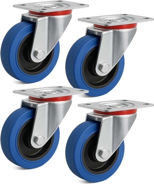 Wiltec Lenkrollen Set 4er Pack blaue Transportrollen ohne Bremse aus Kunststoff, Durchmesser: 100 mm, Tragkraft: 160 kg - Bild 1