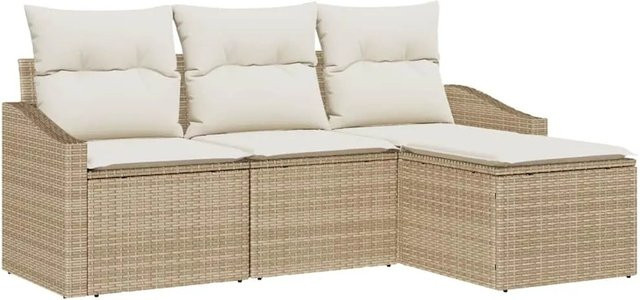 vidaXL Garten-Sofa-Set 4-teilig aus Poly Rattan in Beige mit Polsterkissen und modernem Design - Bild 1