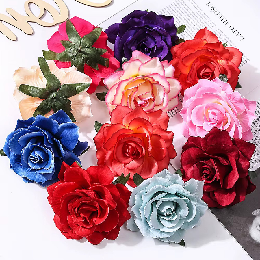 MENGHAO Künstliche Rosenköpfe aus Seide in Blau, 5 Stück, Durchmesser: 10 cm, für Hochzeit und DIY Dekoration - Bild 3