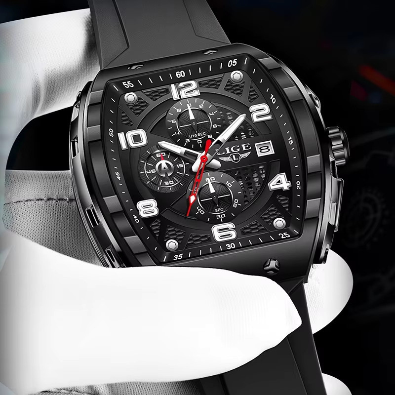 LIGE Chronograph, Quarz, Silikon, Schwarz, Herren - Bild 2