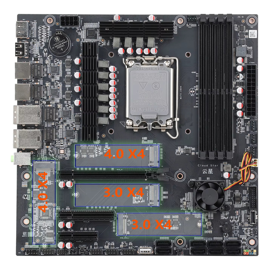 Cloud Star Z690 NAS-Board in Schwarz mit 8 nativen SATA-Anschlüssen, AV1-Hardwaredekodierung, M.2 NVMe-Unterstützung und Kompatibilität für Intel CPUs der 12. bis 14. Generation (LGA1700) - Bild 2