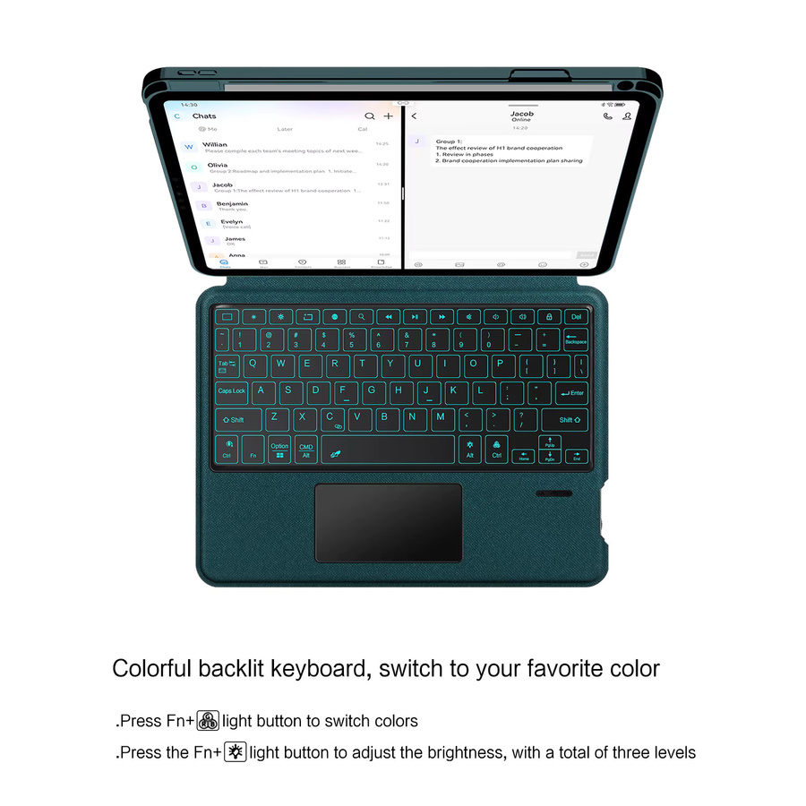 AJIUYU Magic Keyboard für iPad Air 11 Zoll M4 M3 M2 sowie iPad Pro 11 Zoll Folio Hülle mit Hintergrundbeleuchtung in Grün - Bild 3