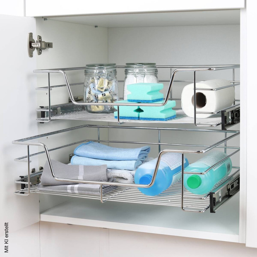 HI Teleskop-Schublade aus Edelstahl in Silber, B/T/H: 39,0 x 25,0 x 14,0 cm - Bild 1