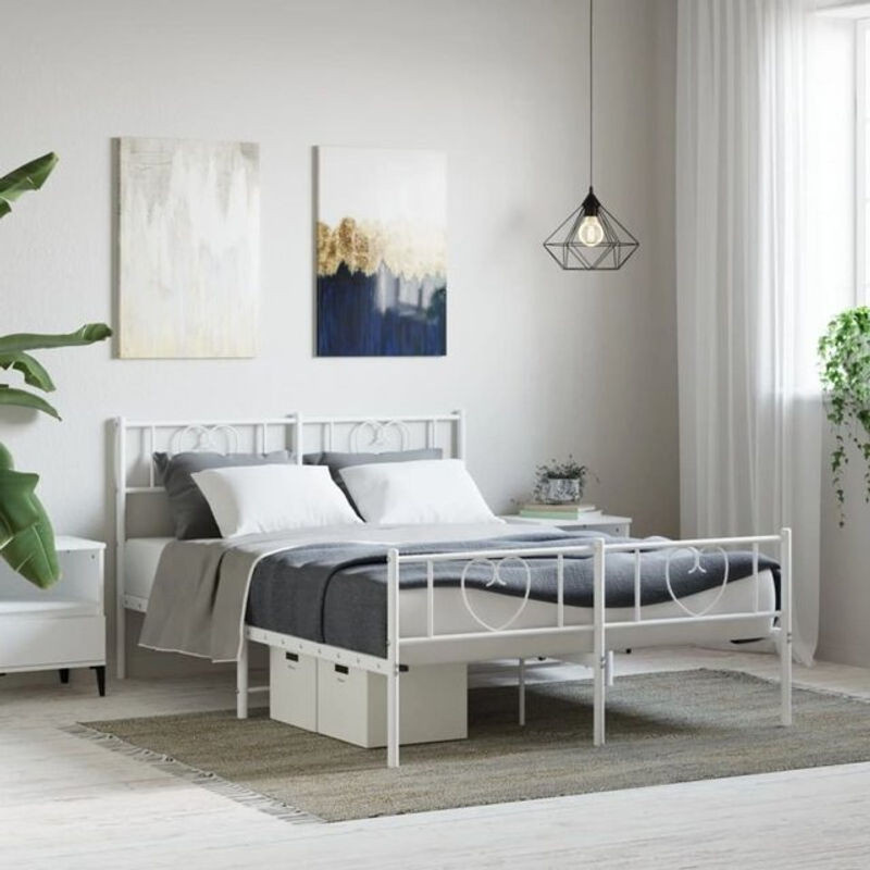Vidaxl Metallbett mit Kopf- und Fußteil in Weiß, B/T/H: 140 x 190 cm - Bild 1
