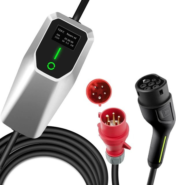 Junsun Typ 2 Ladekabel für EV Ladegeräte, dreiphasig CEE 16A, 11kW, Farbe: Silber, Länge: 4m - Bild 1