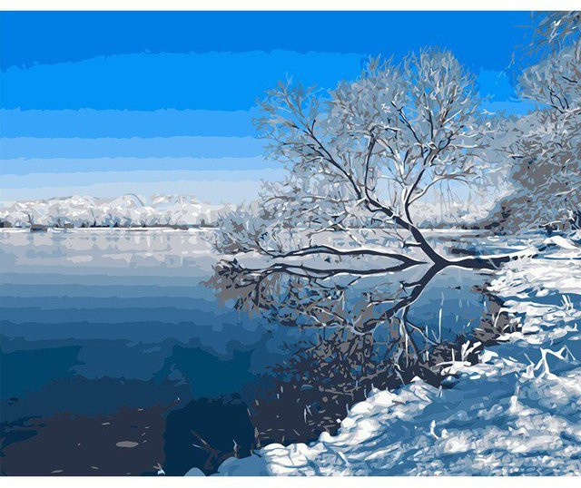 FIYO DIY Diamantmalerei Winter Landschaft als Kreuzstich Set, Farbe: Blau, B/H: 30 x 20 cm - Bild 1