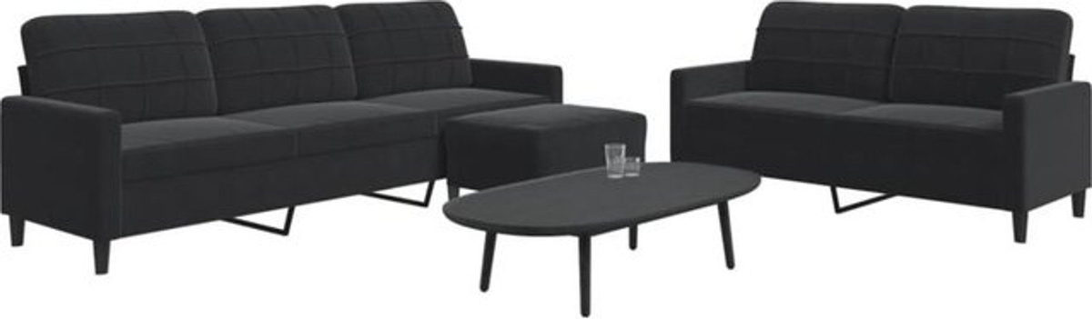 3-tlg. moderne Sofagarnitur mit Kissen aus Samt und Metall in Schwarz von vidaXL - Bild 1