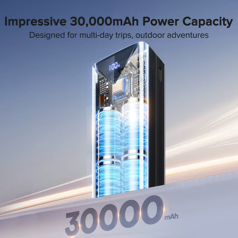 QOOVI Powerbank 30000 mAh mit 22,5 W Schnellladefunktion und integrierten Kabel in Schwarz - Bild 4