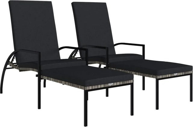 vidaXL Sonnenliegen Set aus 2 Stück mit Fußhockern aus Polyrattan in Grau - Bild 1