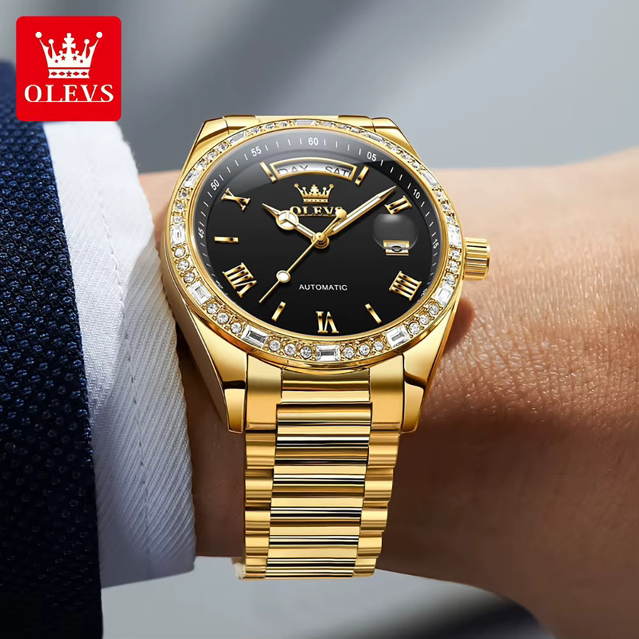 OLEVS Herrenuhr, Automatik, Edelstahl, Bicolor, Diamant, Datum, Wochentag - Bild 2