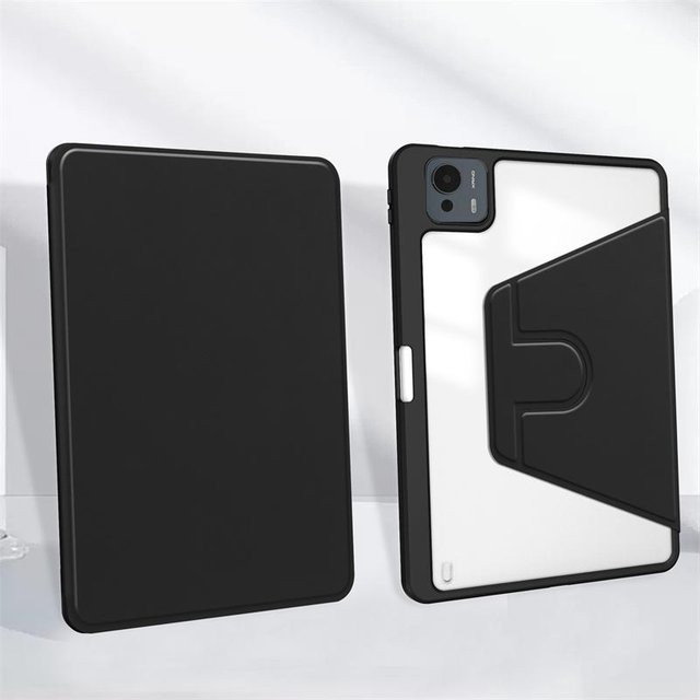 Honor Magic Pad 3 Hülle mit Stifthalter, 360 Grad drehbar, Transparentes Leder und Acryl Hartschalen-Ständer, Schwarz - Bild 1