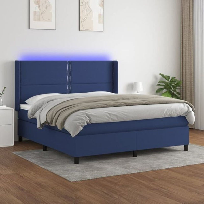 Vidaxl Boxspringbett mit Matratze in Blau und Weiß aus Stoff, B/T/H: 180 x 200 x 118 cm - Bild 1