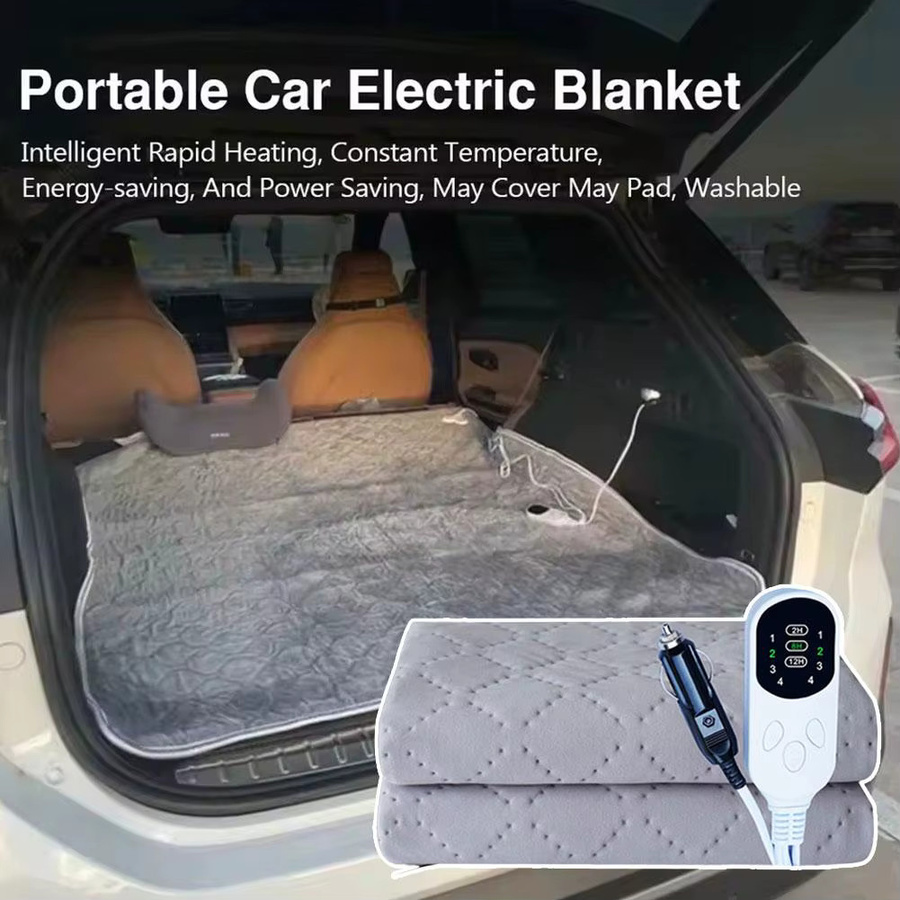 Elektrische Autoheizdecke 12V mit intelligenter Temperaturregelung und Timer Funktion in Grau für Winter Reisen und Camping - Bild 2