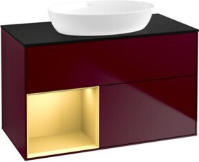 V&B Waschtischunterschrank Finion 100 in Blau lackiert mit goldenem Regal, Breite: 100 cm, Tiefe: 50,1 cm, Höhe: 50,1 cm - Bild 1