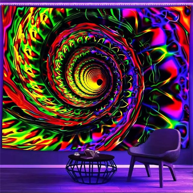 JMG Household Supplies Wandteppich Spiral Psychedelisch Neon Multicolor, Breite: 40 cm, Höhe: 60 cm - Bild 1