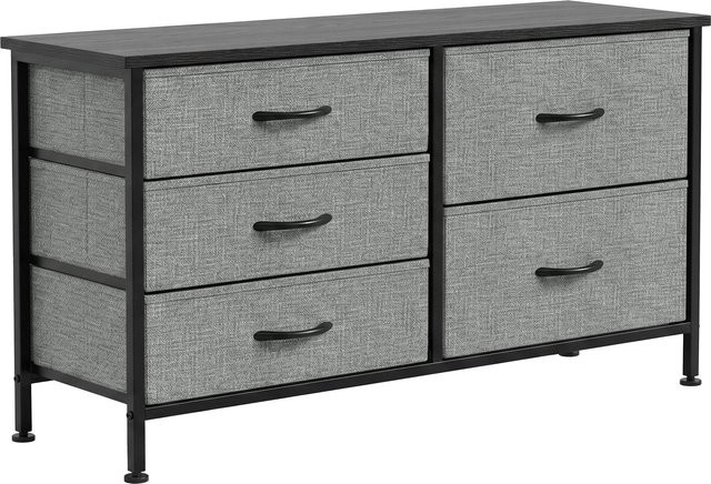 HOMCOM Kommode mit 5 Stoffschubladen in Schwarz und Dunkelgrau mit Stahlrahmen für Schlafzimmer, Wohnzimmer oder Büro - Bild 1