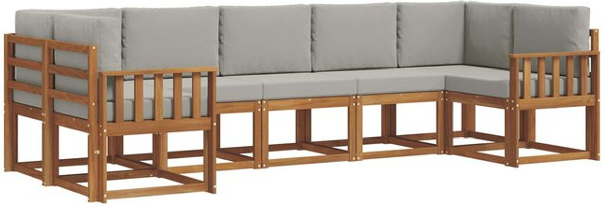 7-teilige moderne Outdoor-Sofagarnitur aus Akazie mit Kissen in Natur und Hellgrau von vidaXL - Bild 1