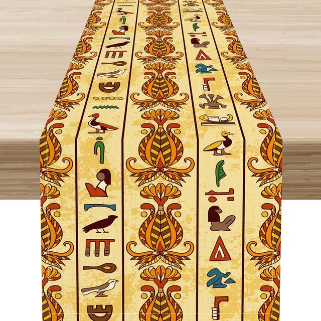 JINGYUE Pet Tischläufer mit ägyptischem Graffiti-Design und Hieroglyphen in Beige, B/H: 150 x 33 cm - Bild 1