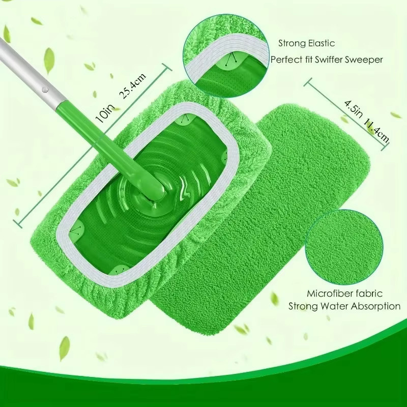 Untior Mikrofaser-Mopp-Pads für Swiffer, waschbare Ersatzlappen in Grau und Grün, 25,4 cm - Bild 3