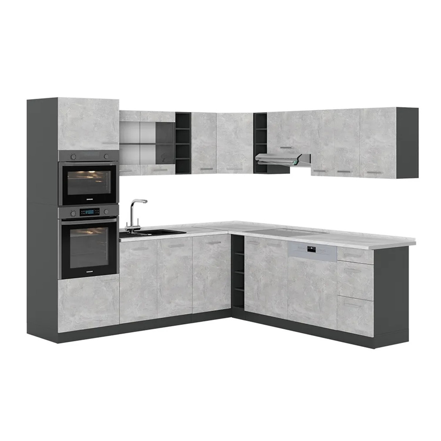 Vicco R-Line Eckküche in Beton-Optik und Anthrazit, moderne Küchenzeile mit Marmor-Design, B/T/H: 237 x 247 x 81,6 cm - Bild 2