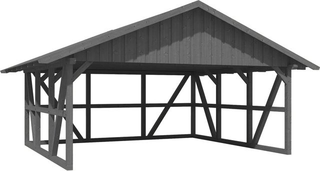 Skan Holz Carport Schwarzwald aus Fichtenholz mit Dachschalung und Rückwand in Grau, B: 684 cm, T: 600 cm - Bild 1