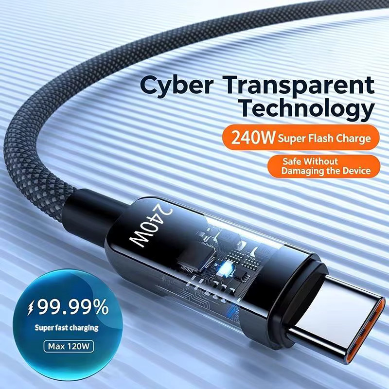 240W USB-C Schnellladekabel in Schwarz für Android-Handys, Länge: 1 Meter oder 2 Meter - Bild 2