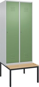 C+P Spind Classic PLUS Garderobenschrank mit Sitzbank, 2 Abteile, Zylinderschloss, 4 Garderobenhaken, mittige Trennwand, Buche-Hartholz und Stahl, B/T/H: 212 x 80 x 81,5 cm - Bild 1