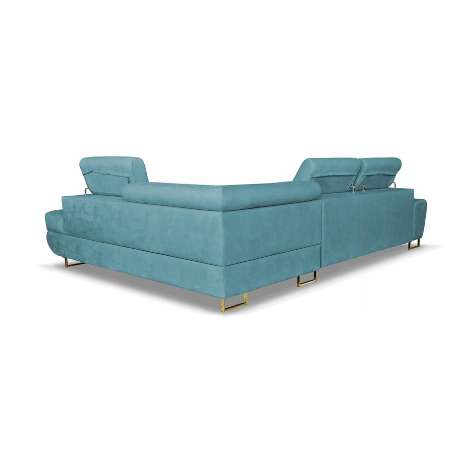 Ausziehbares Ecksofabett von Family Meble in Blau aus Samt mit linksseitiger Ausrichtung - Bild 4