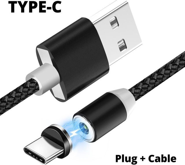 QUEED Magnetisches USB-C und Micro-USB Ladekabel für schnelles Aufladen, 360 Grad Anschluss, Schwarz - Bild 1