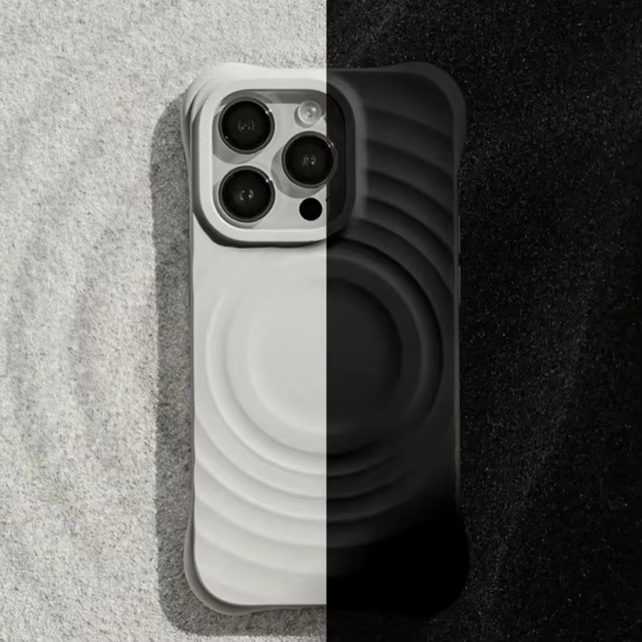 DKFoomky Ripple Flüssigsilikon Handyhülle mit MagSafe für iPhone 14 15 16 17 Pro Max und Pro, stoßfest und weich, in Weiß oder Braun - Bild 2