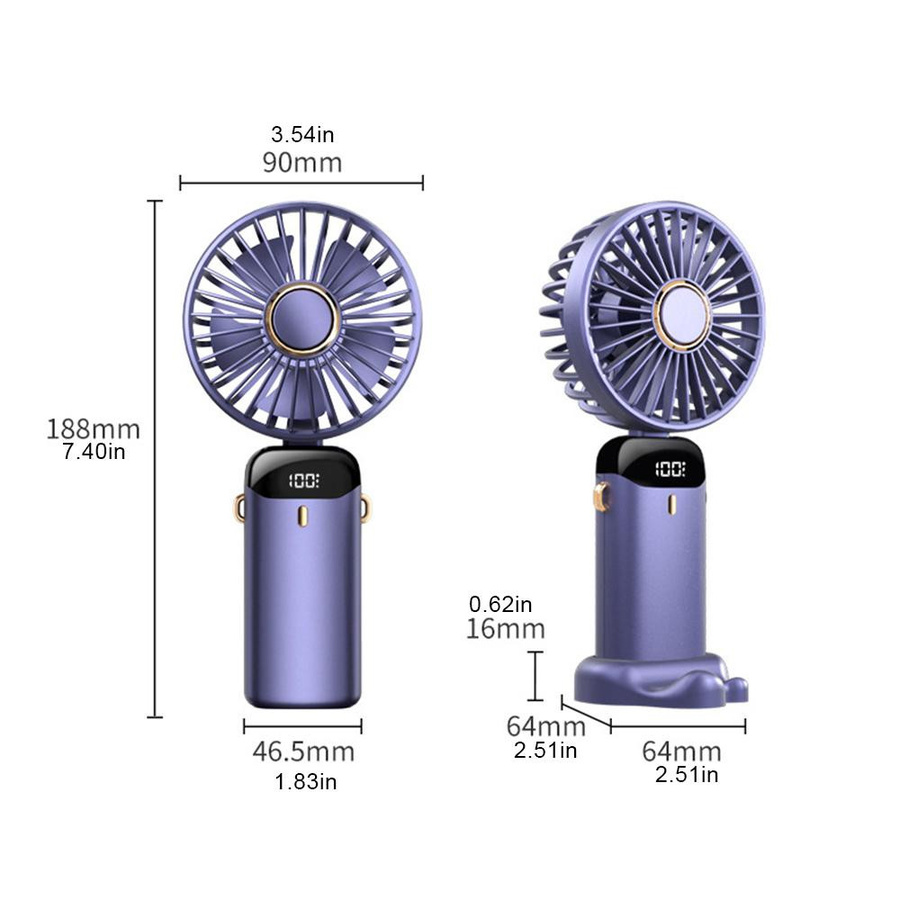 JQIQLY Mini-Handhalsventilator mit LED-Digitalanzeige und 5 einstellbaren Stufen, USB-wiederaufladbar, Grün - Bild 3