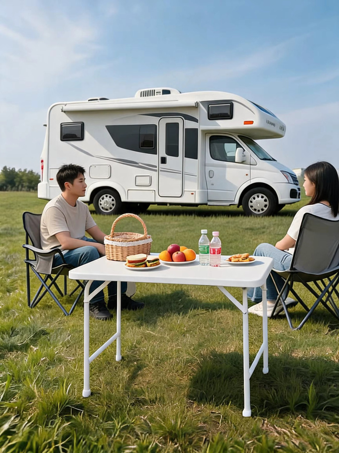HiMISS Klapptisch aus Kunststoff in Weiß, robuster rechteckiger Mehrzweck-Tisch für Camping, Picknick und Garten - Bild 4