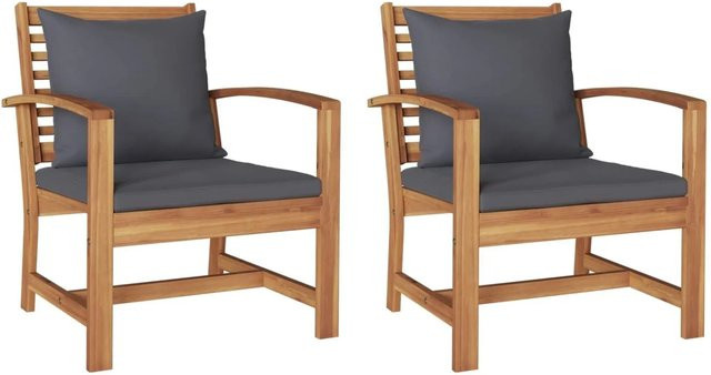 vidaXL Stuhl-Set aus Teakholz mit Kissen, 2 Stück, Braun und Dunkelgrau, B/T/H: 65 x 60 x 76,5 cm - Bild 1