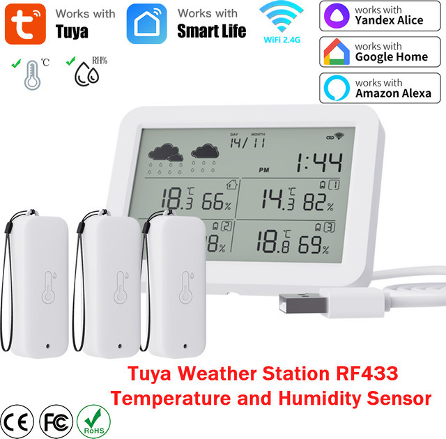Tuya Smart WiFi Wetterstation mit Temperatur- und Feuchtigkeitssensor, IP65 wasserdichtes Thermometer in Weiß für Smart Life App-Steuerung - Bild 1