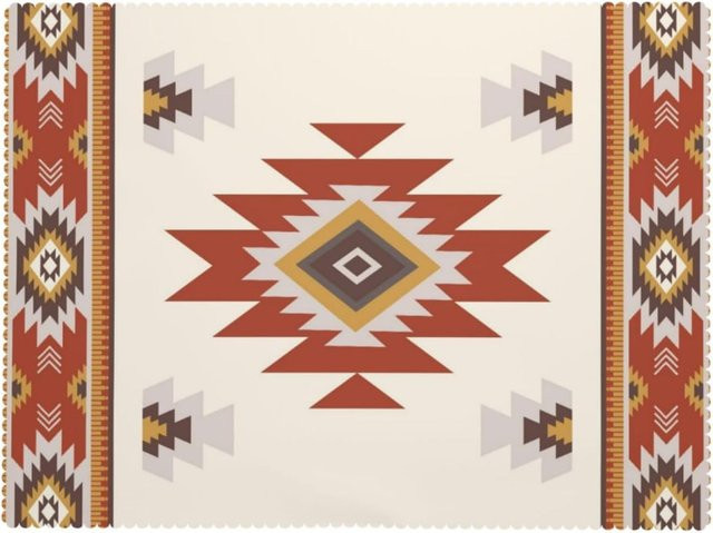 JMG Household Supplies Tischdecke mit Azteken-Design in Rostrot und Multicolour, Rechteckige Navajo-Tischdecke aus Polyester, B/T: 140 x 160 cm - Bild 1