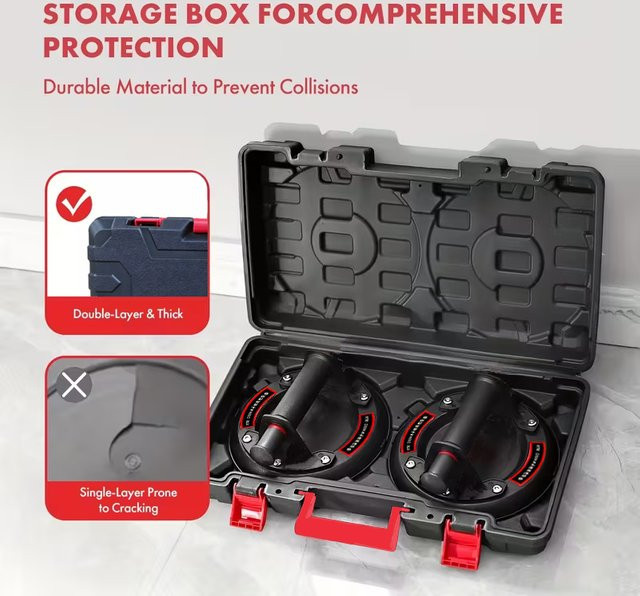 Handpumpe mit 8-Zoll-Vakuumsaugnapf und Gummiglas-Adsorptionsbehandlung in Schwarz inklusive Koffer - Bild 1