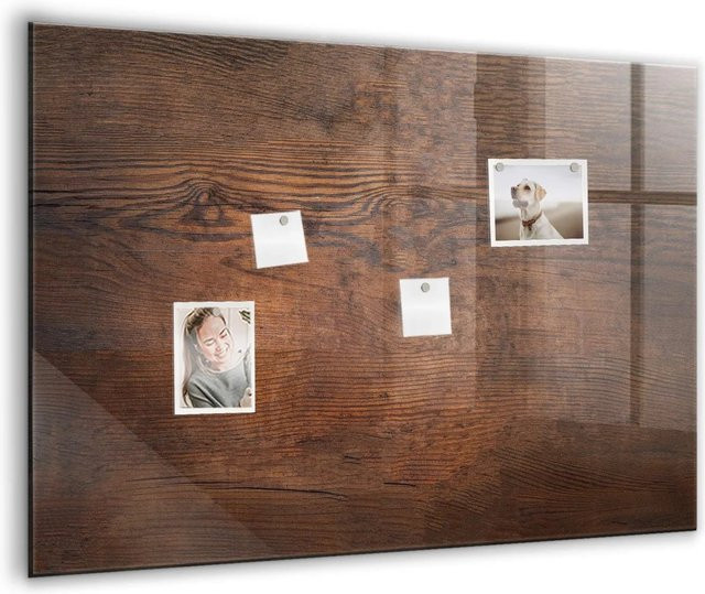 Tulup Glasmagnettafel in Weiß mit altem Holzdekor, B: 100 cm, H: 70 cm - Bild 1