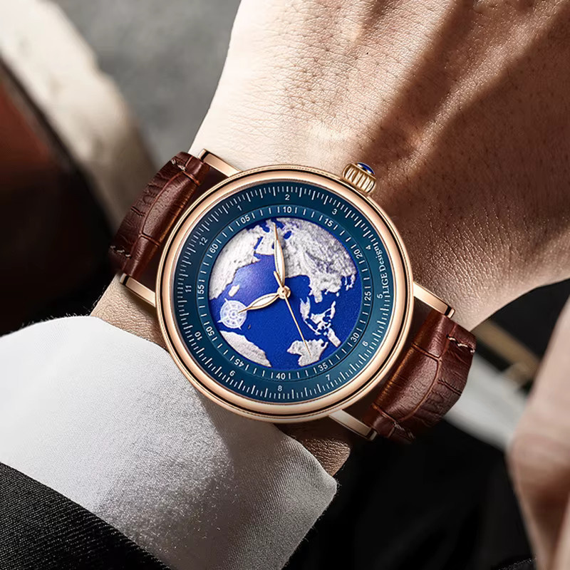 LIGE Armbanduhr Quarz, Leder, Weiß, Herren - Bild 5