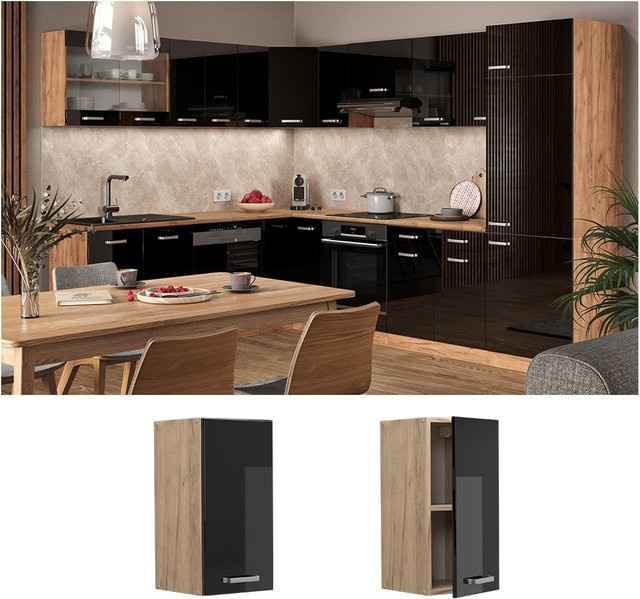 Vicco Hängeschrank R-Line Küchenschrank in Schwarz und Eiche, modern, Breite: 30 cm - Bild 1