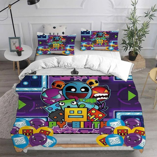 Geometry Dash Bettwäsche-Set mit Bettbezug und Kissenbezug, 3-teilig, Multicolor, B/H: 135 x 200 cm - Bild 1