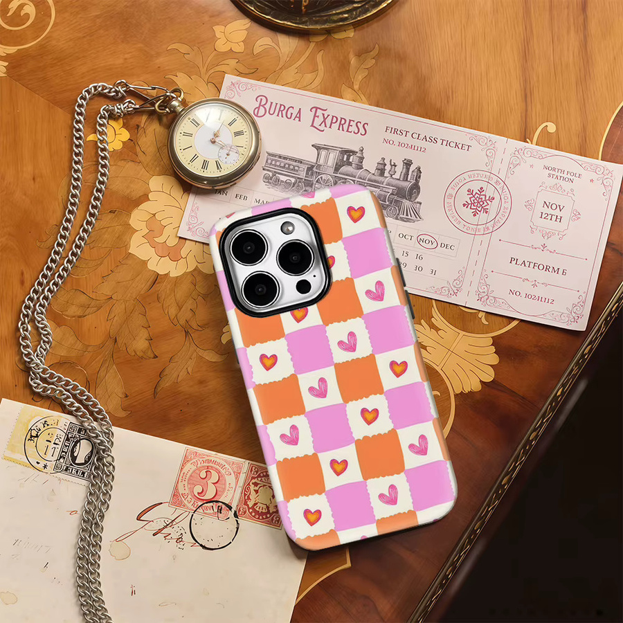 Potdemiel Handyhülle Halloween Herz Plaid für iPhone 15 14 13 12 11 Pro Max Plus XS XR X in Multicolour mit doppelschichtiger Rückseite - Bild 2