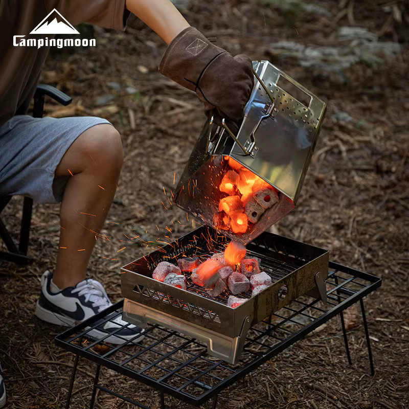 CAMPINGMOON MT-18 Faltbarer tragbarer Holzkohleofen mit Aufbewahrungstasche, Silber - Bild 2