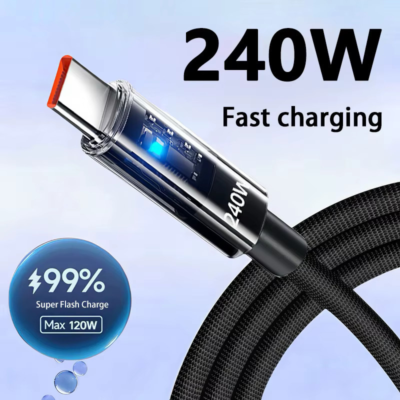 Honor USB-C Ladekabel mit LED Digital Display, 240W Nylon Schnellladekabel und Datenkabel, Schwarz - Bild 2