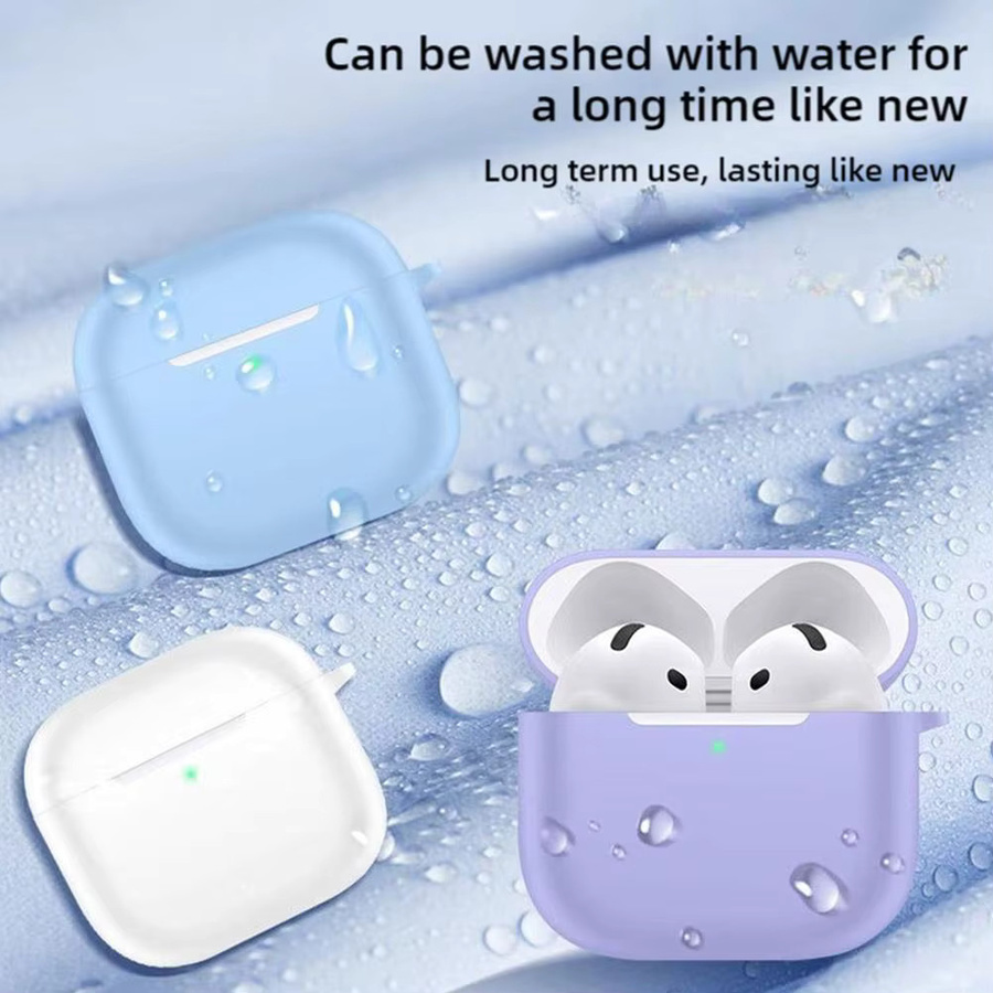 Silikon-Schutzhülle für Apple AirPods 4 (2024) mit Schlüsselanhänger in Blau - Bild 2