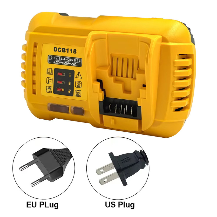 YHKEMA Schnellladegerät DCB118 mit 4,5 A für DeWalt Lithium Akkus 10,8 V, 12 V, 14,4 V, 20 V Max und 60 V, Farbe Gelb - Bild 2