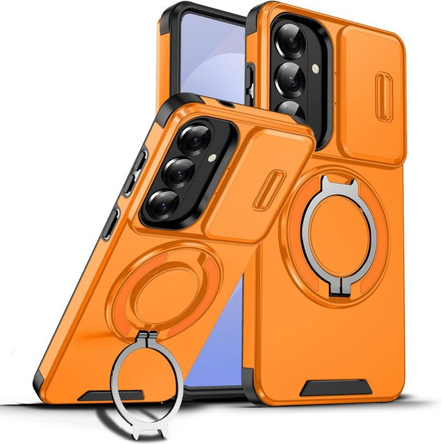 Magnetische Schutzhülle mit Schiebe-Linsenschutz für Samsung Galaxy S26 S25 S24 S23 S22 Ultra Plus FE A57 A17 A56 A36 A16 A06 A55 A35 in Transparent oder Orange - Bild 1