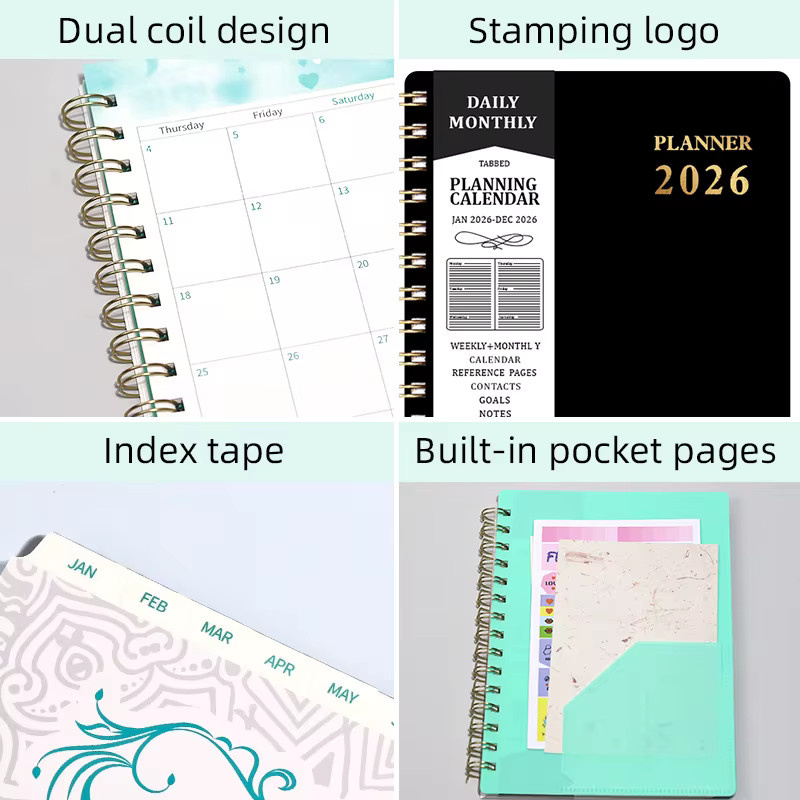 A5 Daily Planer 2026 mit schwarzem Softcover aus Kunststoff und Spiralbindung - Bild 3