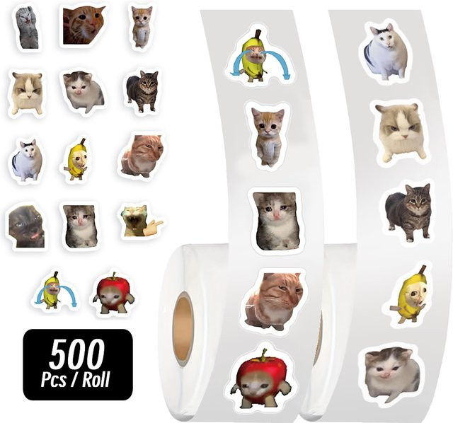 LOLEDE Cartoon Meme Katze Aufkleber, 500 Stück, Mehrfarbig, Papier - Bild 1